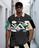 Men's Classic Geometric Printed Casual Big and Tall Short-Sleeve Polo Shirt & Shorts Set